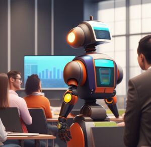 Robot teaching a university class in marketing
