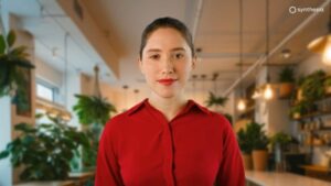 Picture of one of Synthesia's AI video avatars who can express emotions